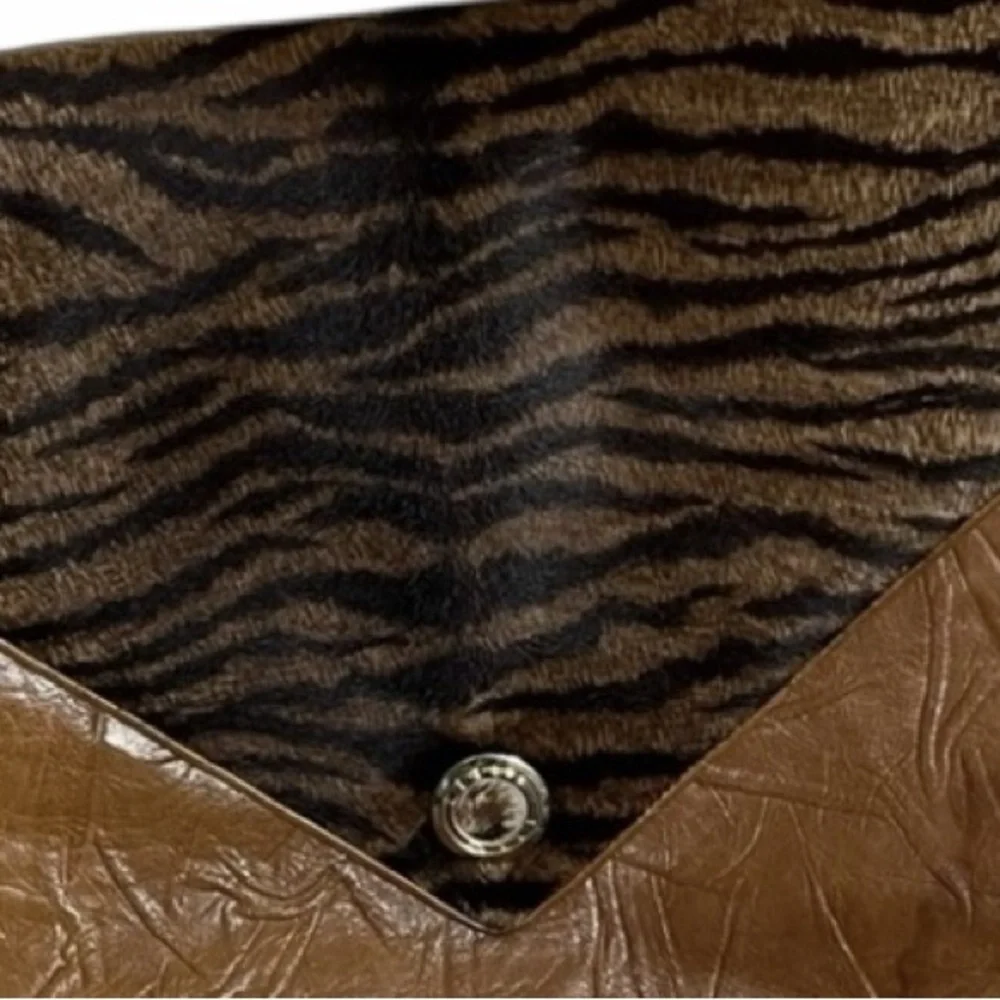 Gabriella cognac Brown leather animal print envelope crossbody bag communter bag